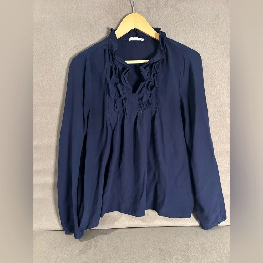 Current Air Ruffle Long Sleeve Navy Blouse Whimsy Flowy‎ Women’s Size Large